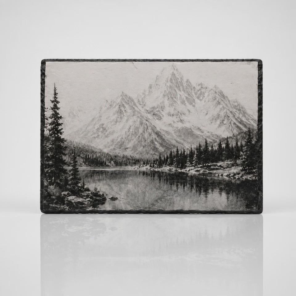 Laser Engraved Slate - Mountain Lake Scene (8 x 12)