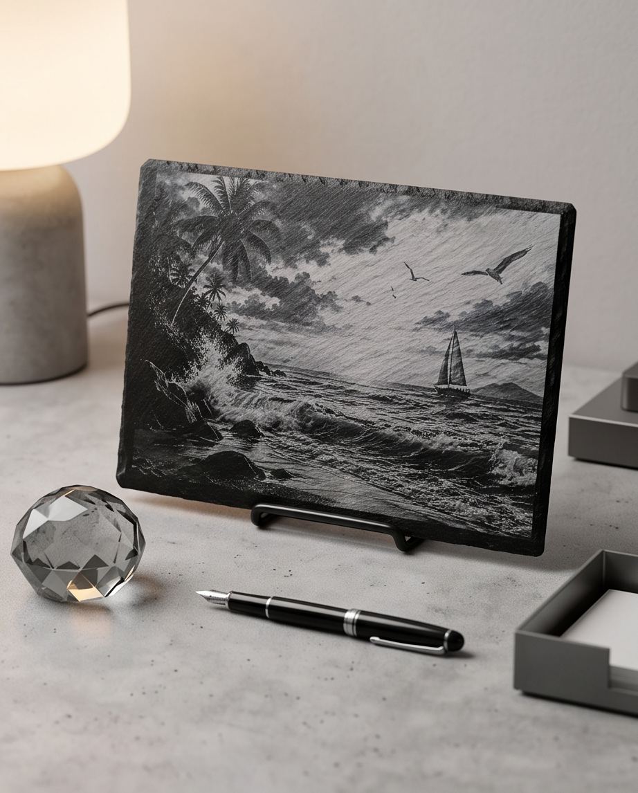 Laser Engraved Slate - Ocean Scene (8 x 12)