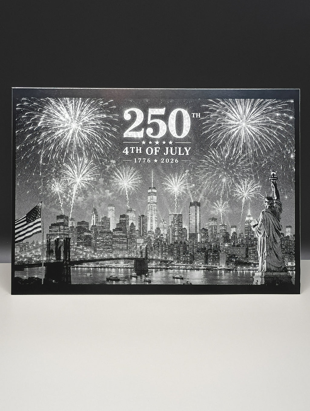 5 x 7 Framed Laser Engraved Aluminum Picture - 4th of July 250th Celebration, City