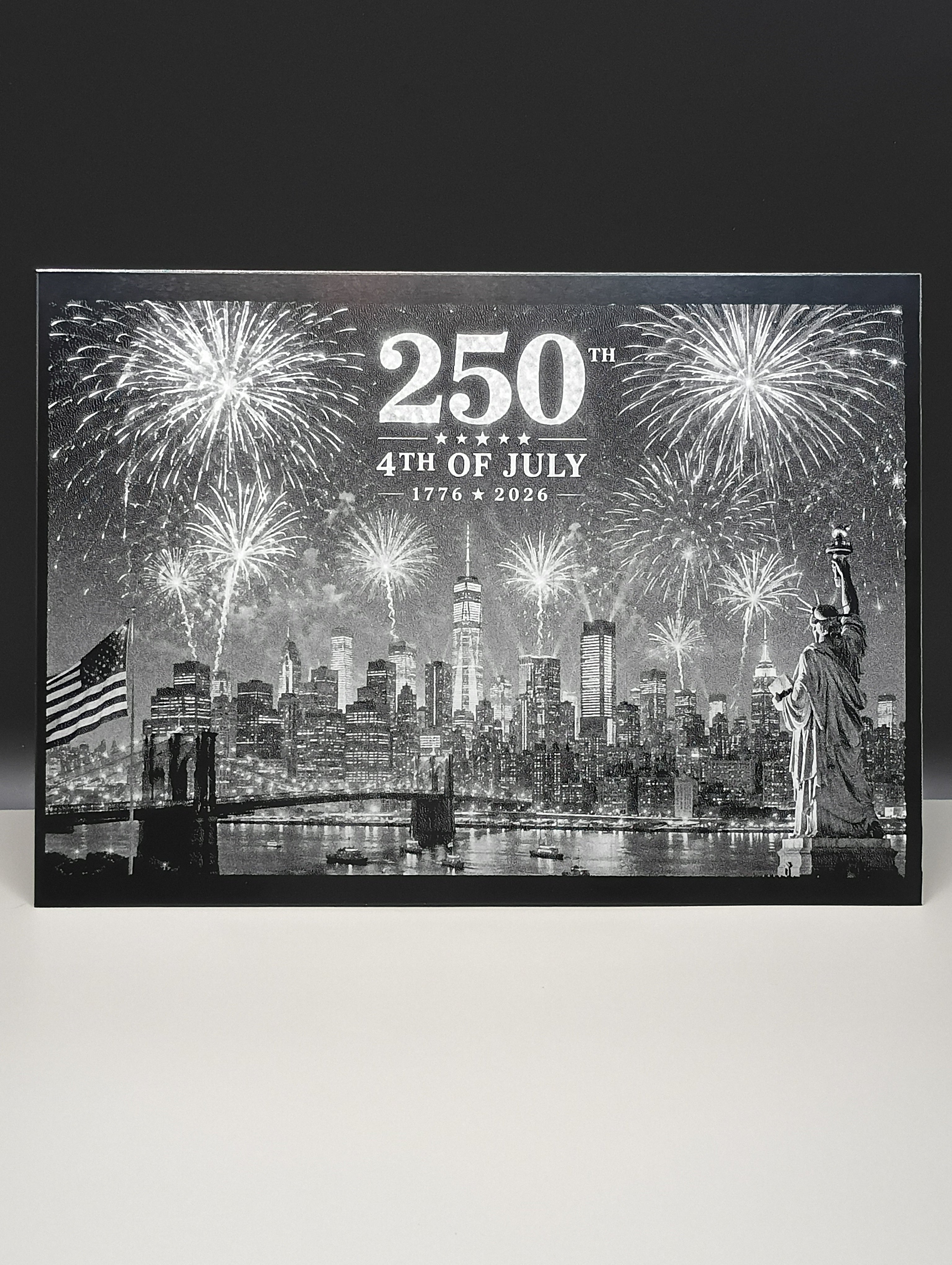 5 x 7 Framed Laser Engraved Aluminum Picture - 4th of July 250th Celebration, City