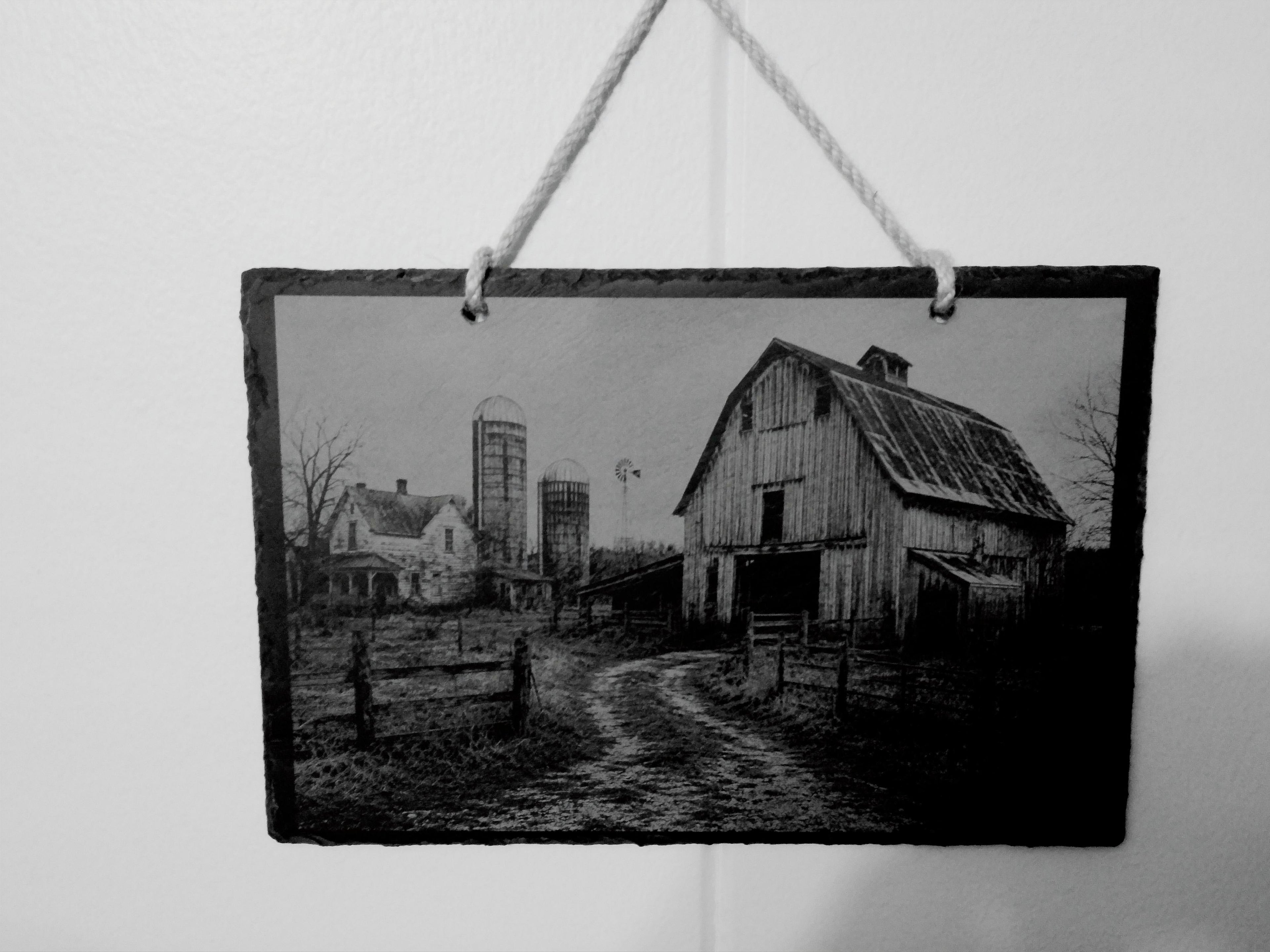 Laser Engraved Slate Stone - Rustic Farm Scene (8 x 12)