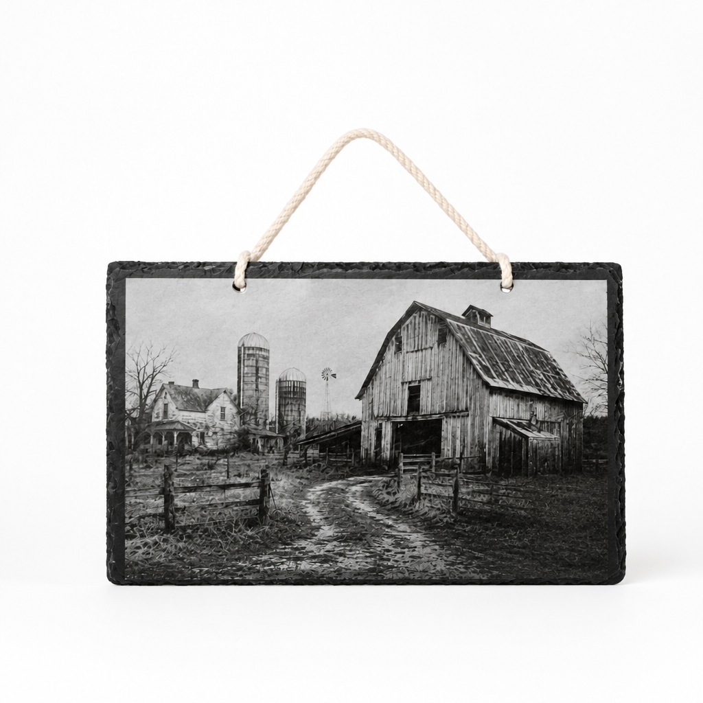 Laser Engraved Slate Stone - Rustic Farm Scene (8 x 12)