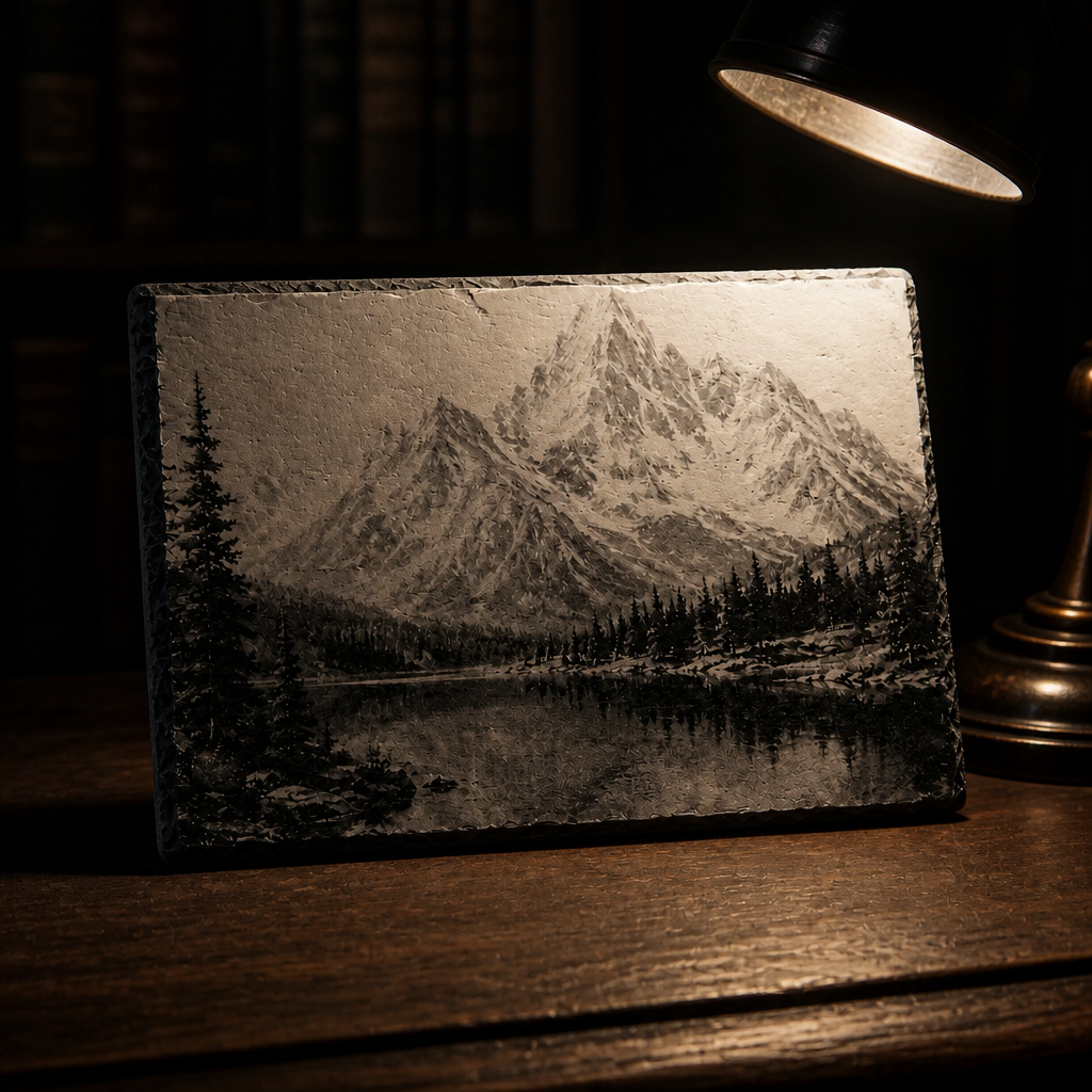 Laser Engraved Slate - Mountain Lake Scene (8 x 12)