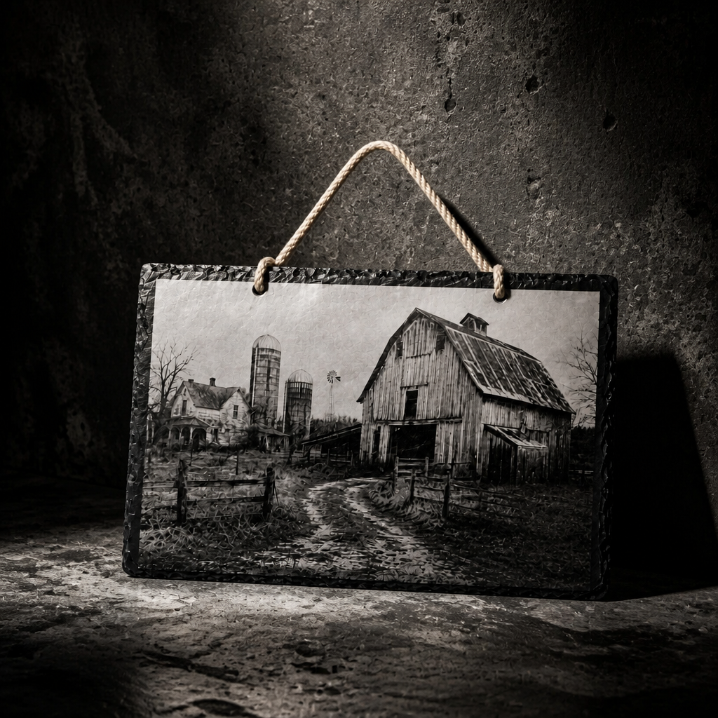 Laser Engraved Slate Stone - Rustic Farm Scene (8 x 12)
