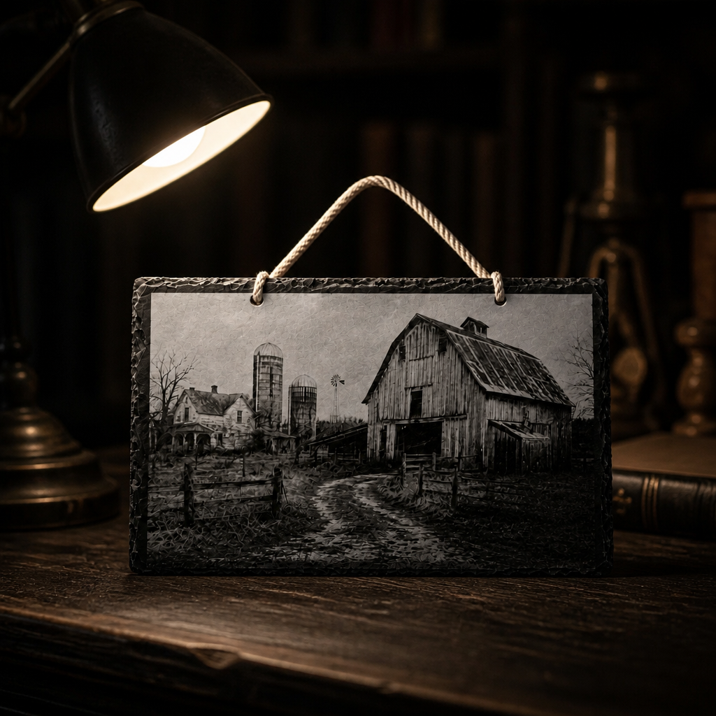 Laser Engraved Slate Stone - Rustic Farm Scene (8 x 12)