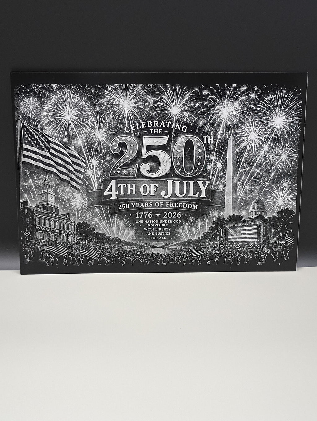5 x 7 Framed Laser Engraved Aluminum Picture - 4th of July 250th Celebration, Washington Monument