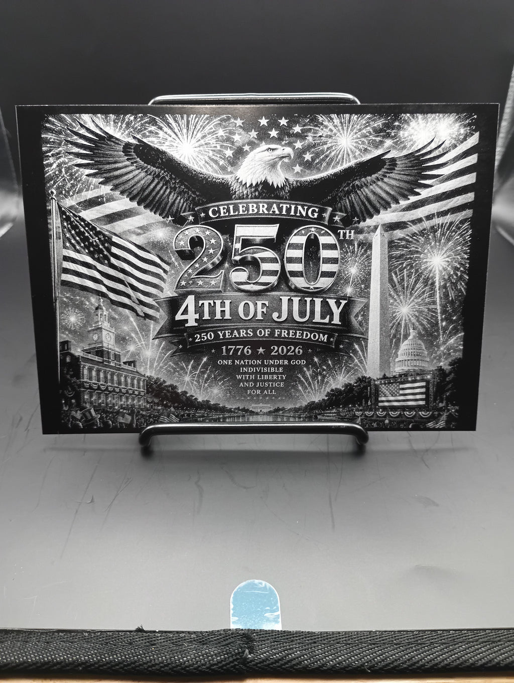 5 x 7 Framed Laser Engraved Aluminum Picture - 4th of July 250th Celebration, American Eagle