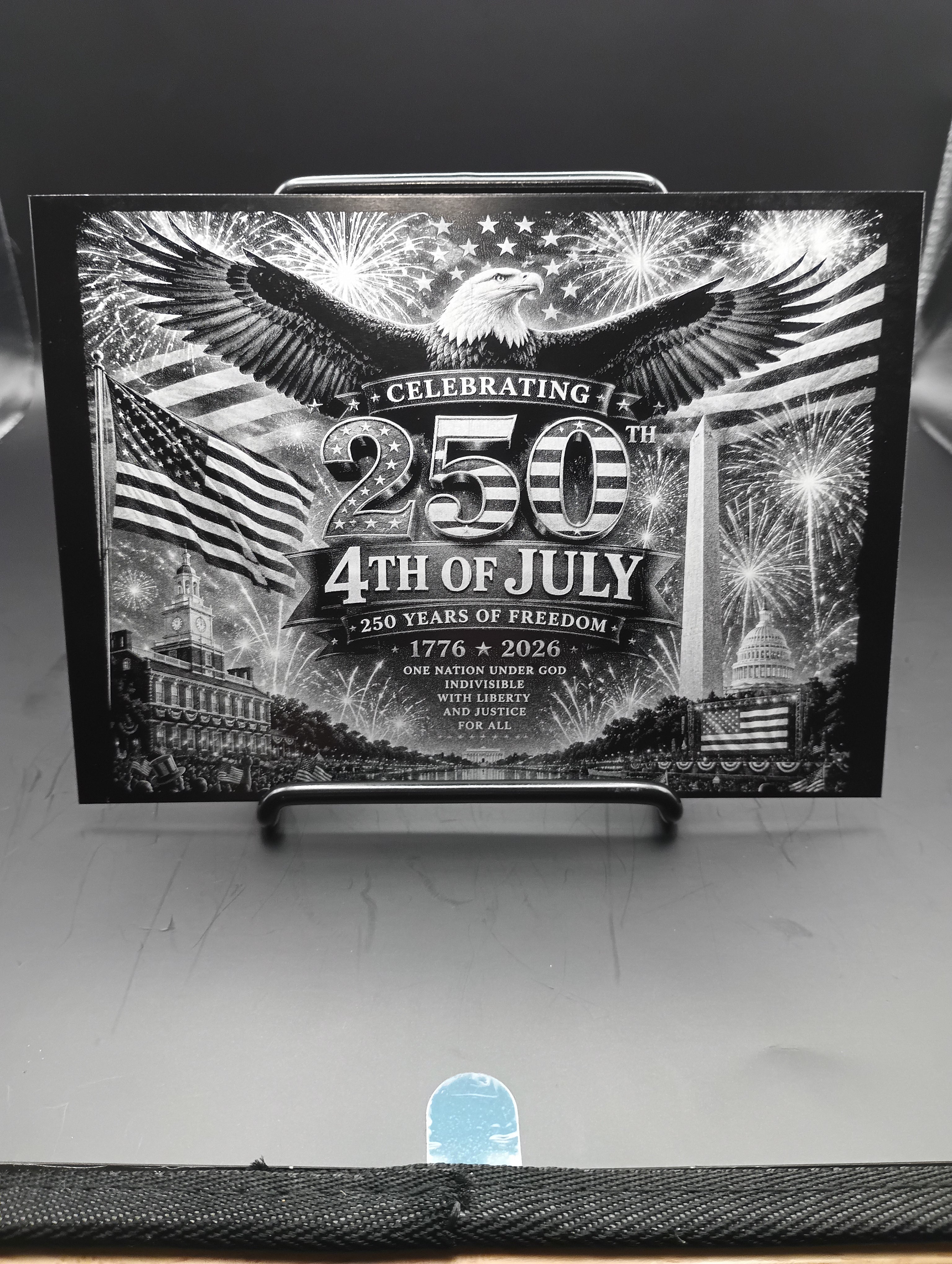 5 x 7 Framed Laser Engraved Aluminum Picture - 4th of July 250th Celebration, American Eagle