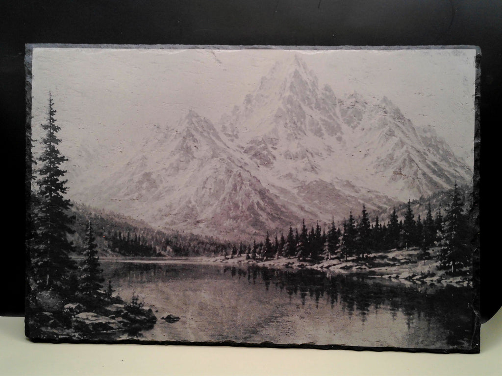 Laser Engraved Slate - Mountain Lake Scene (8 x 12)