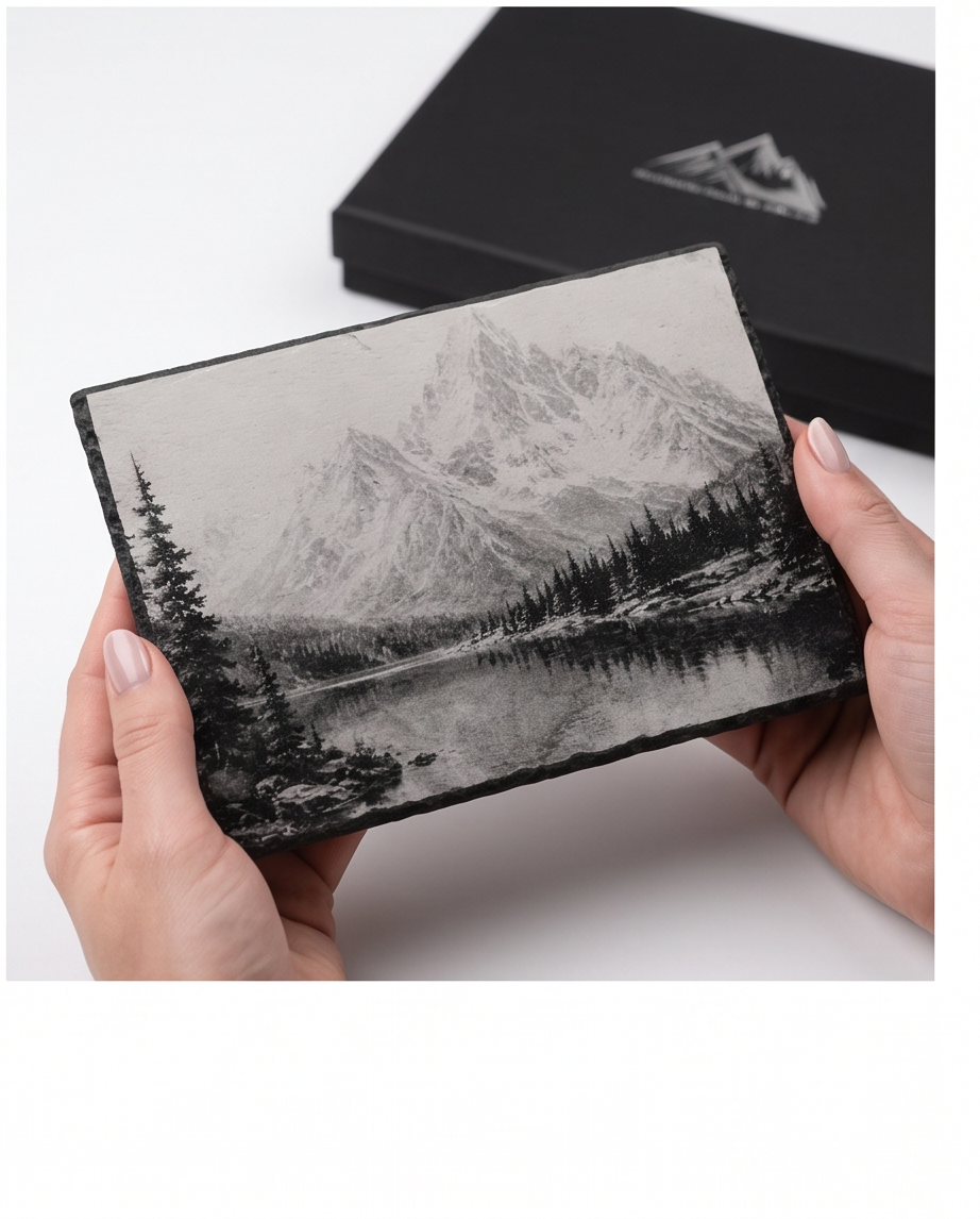 Laser Engraved Slate - Mountain Lake Scene (8 x 12)