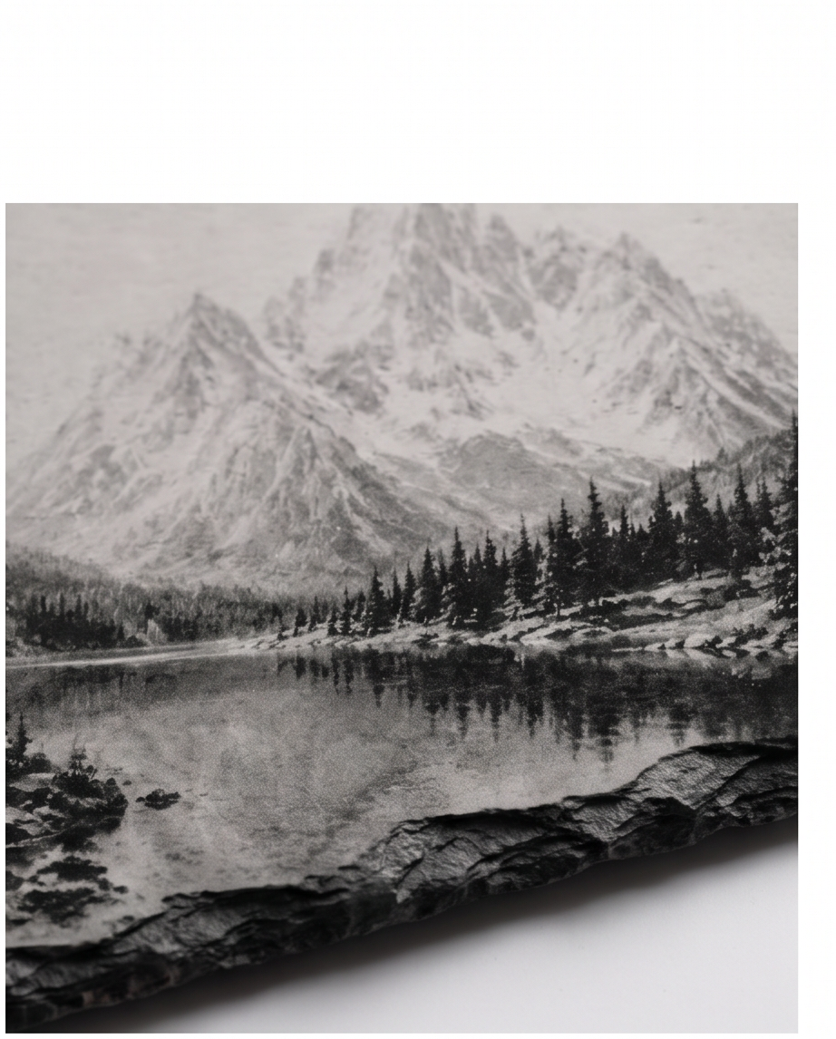 Laser Engraved Slate - Mountain Lake Scene (8 x 12)