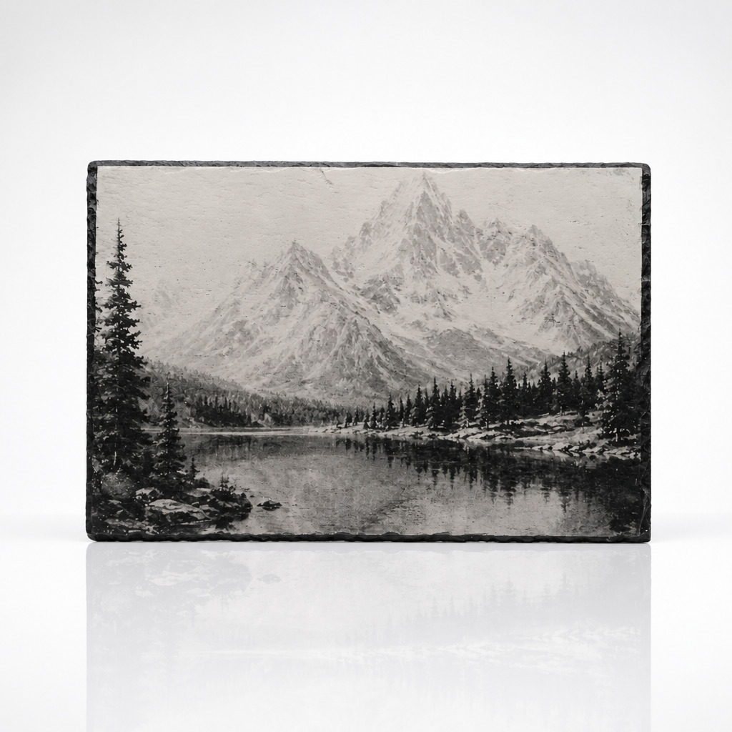 Laser Engraved Slate - Mountain Lake Scene (8 x 12)