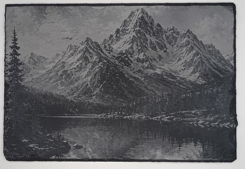 6 x 9 Laser Engraved Slate Stone - Mountain Lake Landscape
