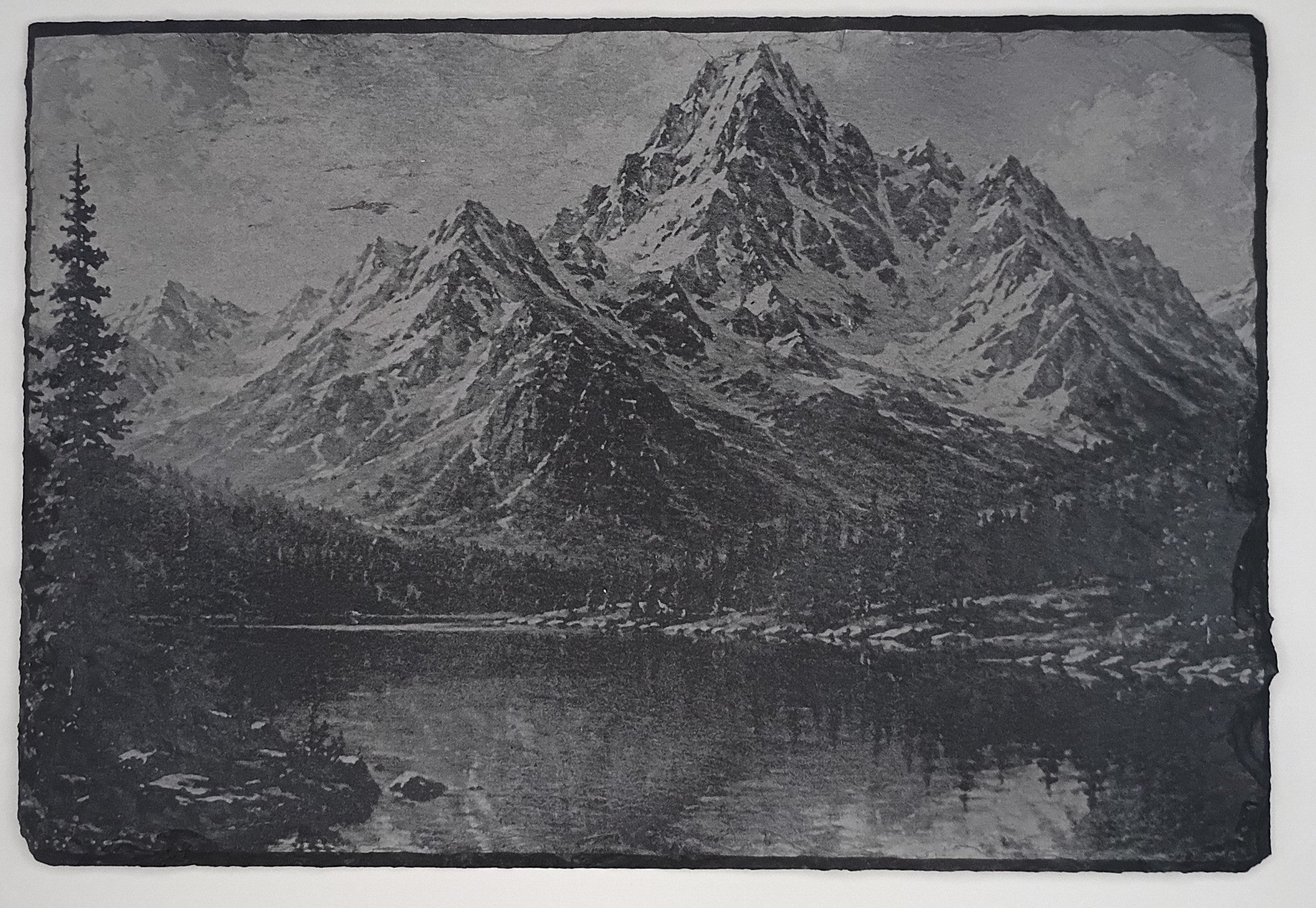 6 x 9 Laser Engraved Slate Stone - Mountain Lake Landscape