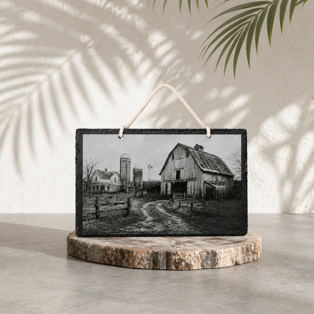 Laser Engraved Slate Stone - Rustic Farm Scene (8 x 12)