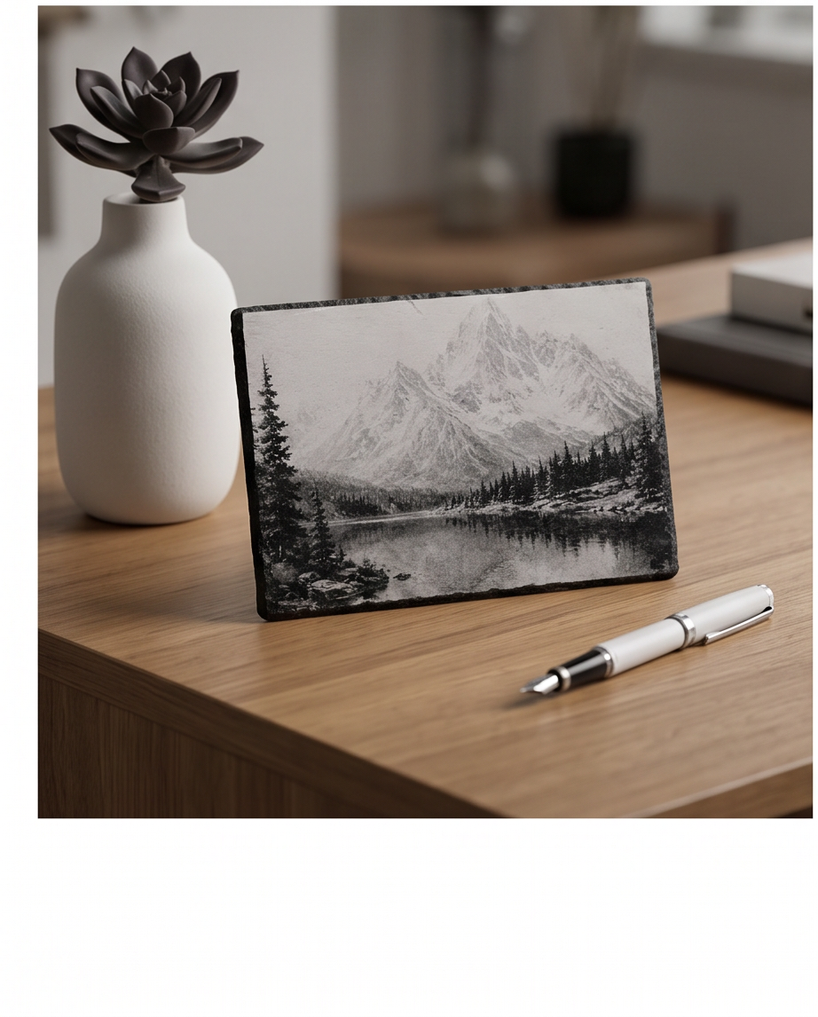 Laser Engraved Slate - Mountain Lake Scene (8 x 12)