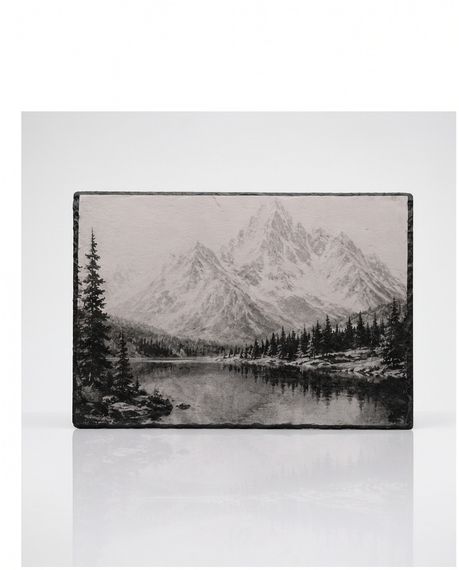 Laser Engraved Slate - Mountain Lake Scene (8 x 12)