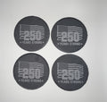 Four black coasters with '250 Years Strong' text and American flag design on a light gray background.
