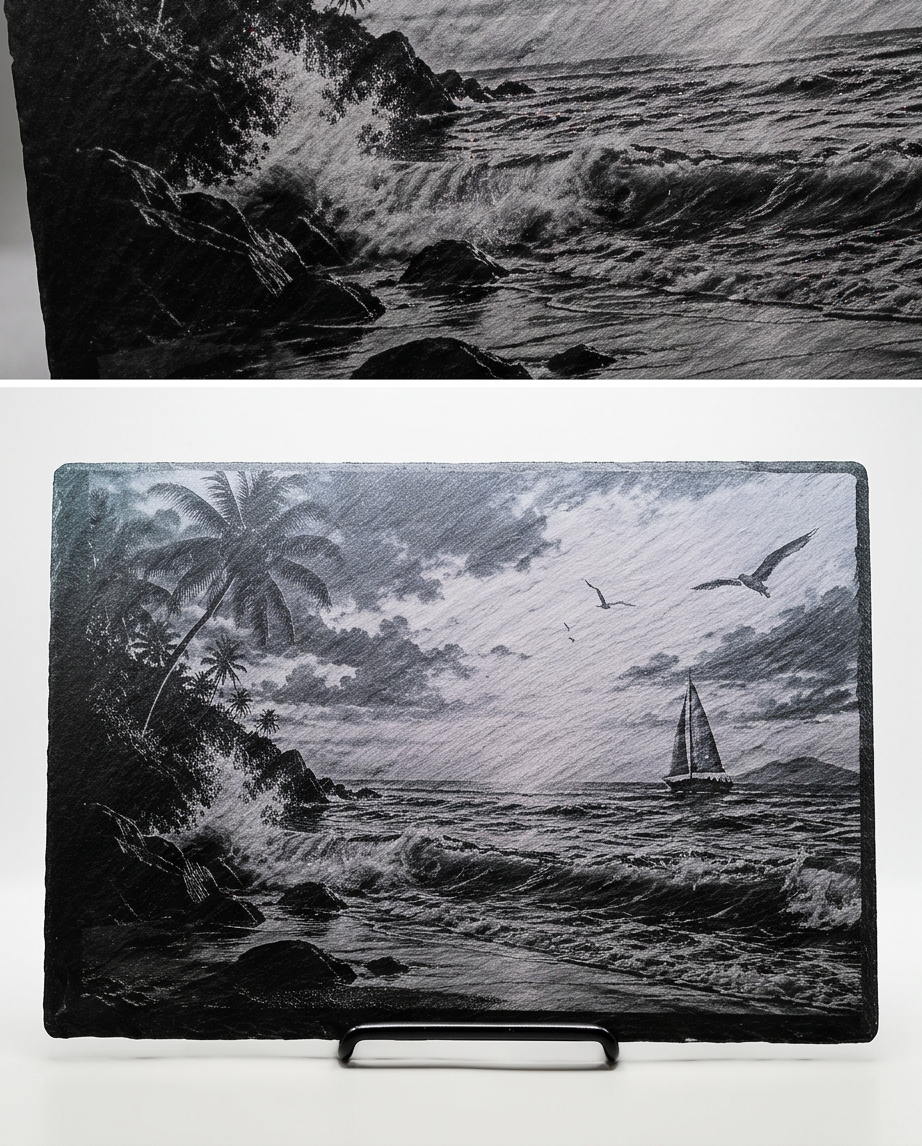 Laser Engraved Slate - Ocean Scene (8 x 12)